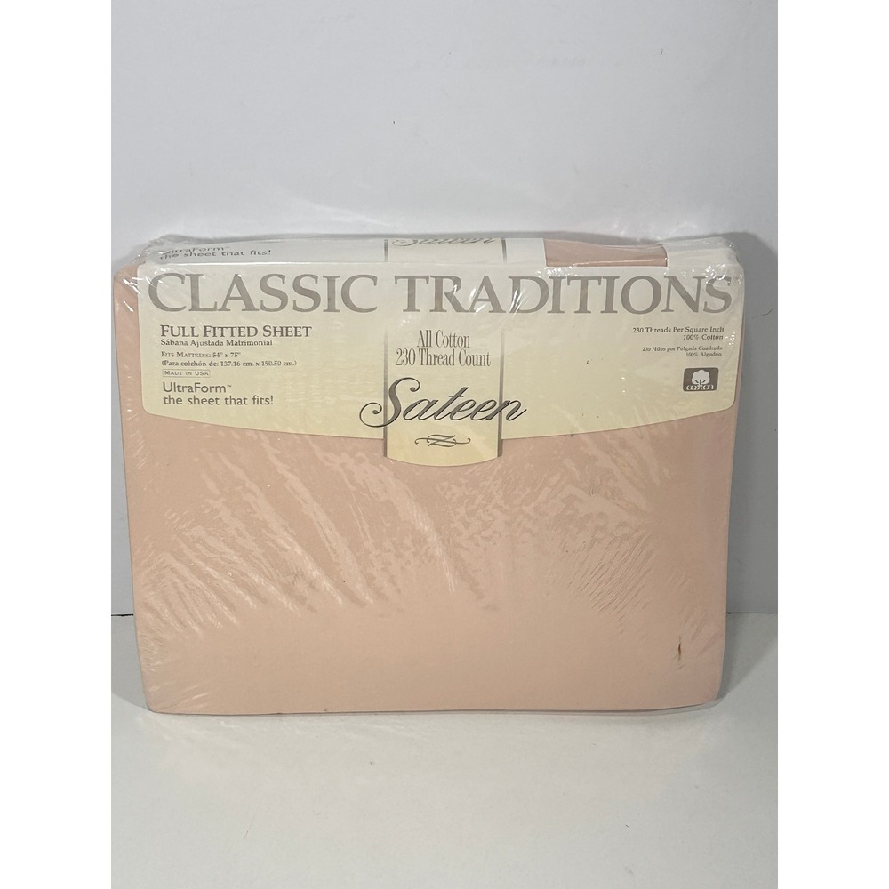 Classic Traditions Full Fitted Sheet 230 TC Cotton Sateen Peach UltraForm USA